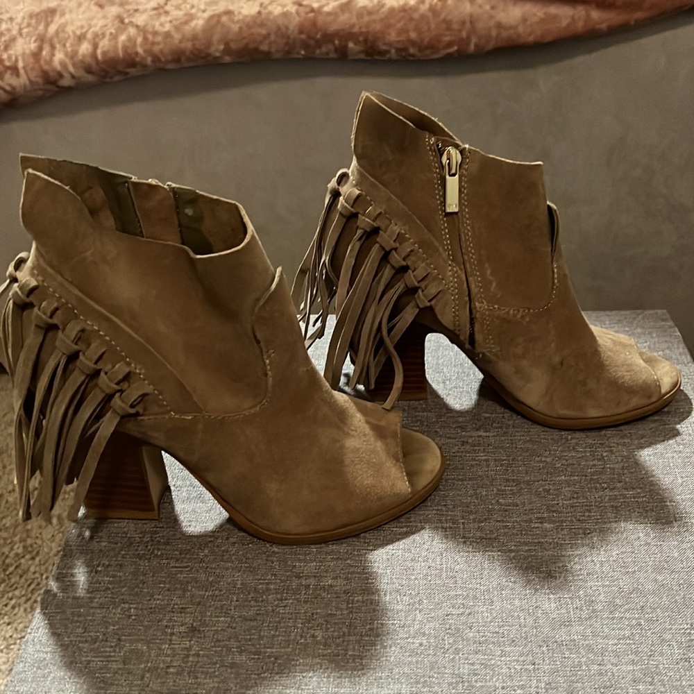 Marc Fisher Fringe Army Green Open Toe Ankle Boot… - image 4
